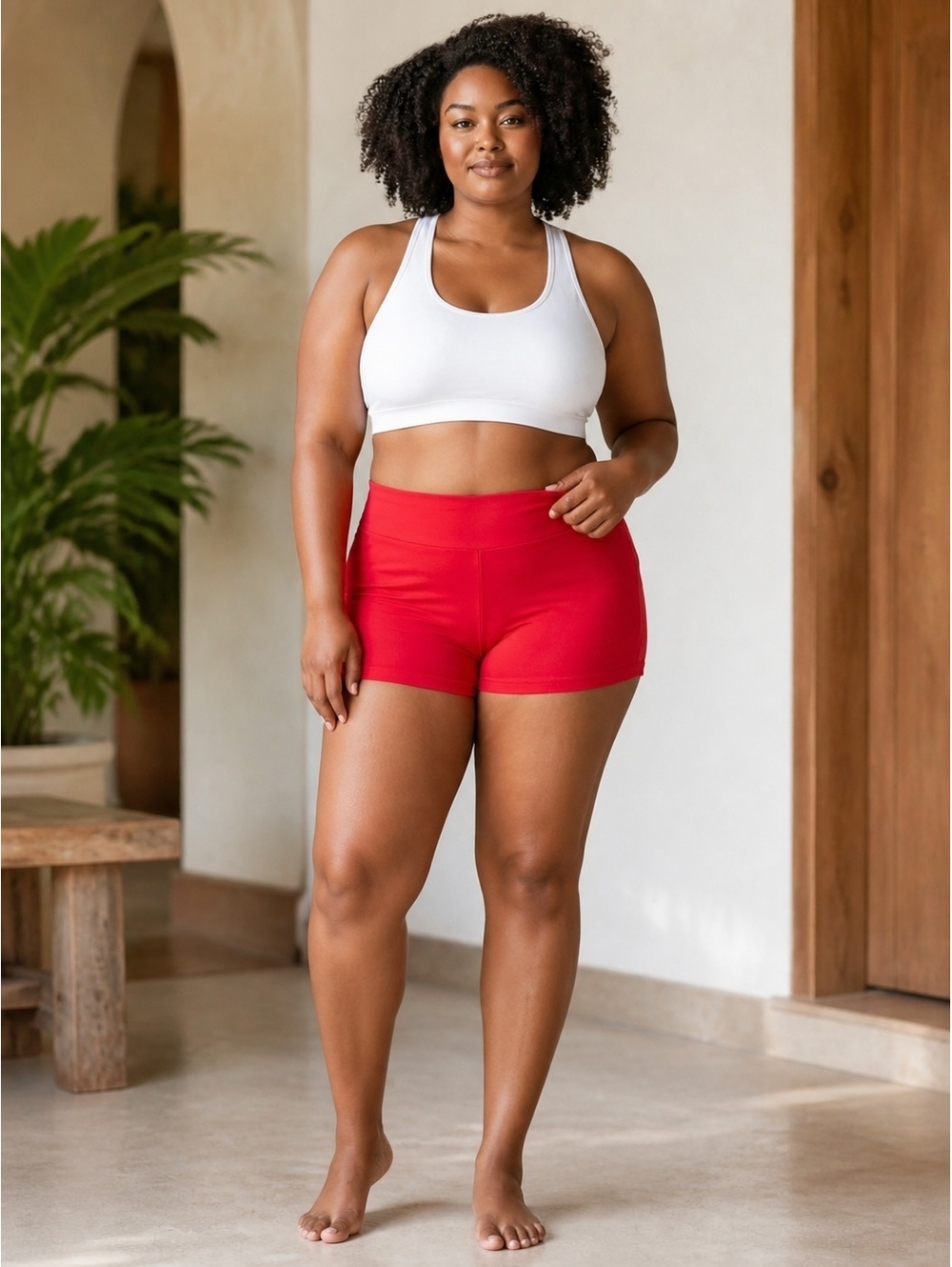 #603 No Boundaries Red High-Waisted Stretch Shorts L/XL